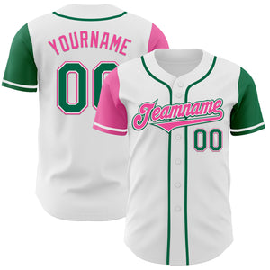 Custom White Kelly Green-Pink Authentic Two Tone Baseball Jersey