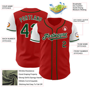 Custom Red Green-White Authentic Two Tone Baseball Jersey