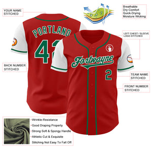 Custom Red Kelly Green-White Authentic Two Tone Baseball Jersey