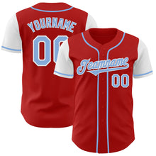 Load image into Gallery viewer, Custom Red Light Blue-White Authentic Two Tone Baseball Jersey
