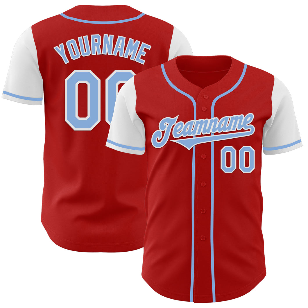 Custom Red Light Blue-White Authentic Two Tone Baseball Jersey