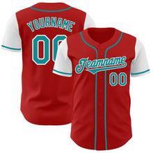 Load image into Gallery viewer, Custom Red Teal-White Authentic Two Tone Baseball Jersey
