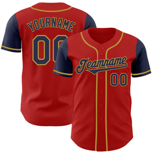 Custom Red Navy-Old Gold Authentic Two Tone Baseball Jersey