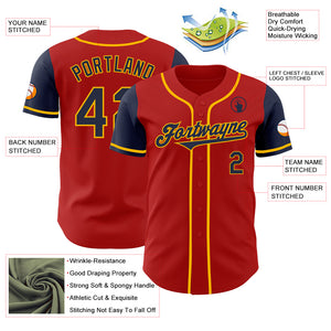 Custom Red Navy-Gold Authentic Two Tone Baseball Jersey