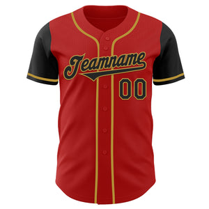 Custom Red Black-Old Gold Authentic Two Tone Baseball Jersey