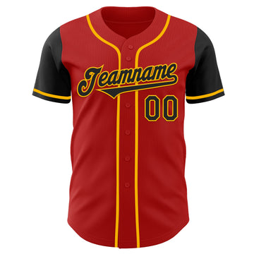 Custom Red Black-Gold Authentic Two Tone Baseball Jersey