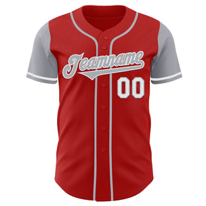 Custom Red Gray-White Authentic Two Tone Baseball Jersey