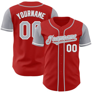 Custom Red Gray-White Authentic Two Tone Baseball Jersey