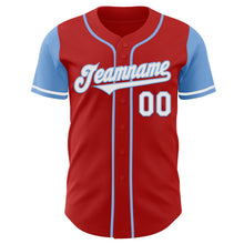 Load image into Gallery viewer, Custom Red White-Light Blue Authentic Two Tone Baseball Jersey
