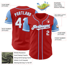 Load image into Gallery viewer, Custom Red White-Light Blue Authentic Two Tone Baseball Jersey
