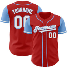 Load image into Gallery viewer, Custom Red White-Light Blue Authentic Two Tone Baseball Jersey
