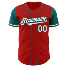 Load image into Gallery viewer, Custom Red White-Teal Authentic Two Tone Baseball Jersey
