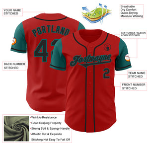 Custom Red Black-Teal Authentic Two Tone Baseball Jersey