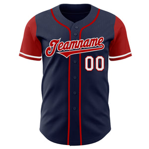 Custom Navy Red-White Authentic Two Tone Baseball Jersey