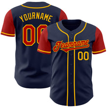 Load image into Gallery viewer, Custom Navy Red-Gold Authentic Two Tone Baseball Jersey
