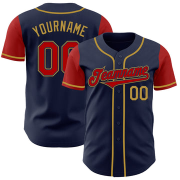 Custom Navy Red-Old Gold Authentic Two Tone Baseball Jersey