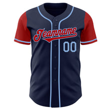 Load image into Gallery viewer, Custom Navy Red-Light Blue Authentic Two Tone Baseball Jersey
