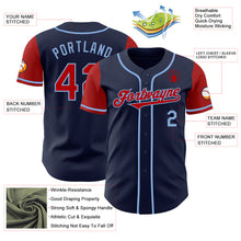 Load image into Gallery viewer, Custom Navy Red-Light Blue Authentic Two Tone Baseball Jersey
