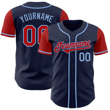 Load image into Gallery viewer, Custom Navy Red-Light Blue Authentic Two Tone Baseball Jersey
