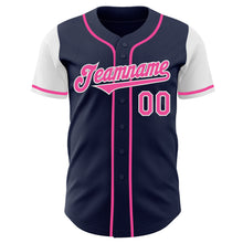 Load image into Gallery viewer, Custom Navy Pink-White Authentic Two Tone Baseball Jersey
