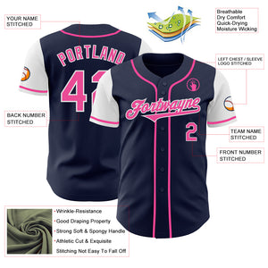 Custom Navy Pink-White Authentic Two Tone Baseball Jersey