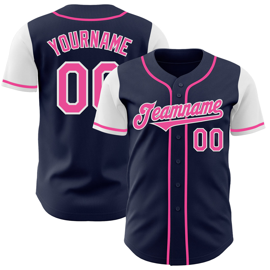 Custom Navy Pink-White Authentic Two Tone Baseball Jersey