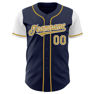 Custom Navy Old Gold-White Authentic Two Tone Baseball Jersey