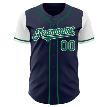 Custom Navy Kelly Green-White Authentic Two Tone Baseball Jersey