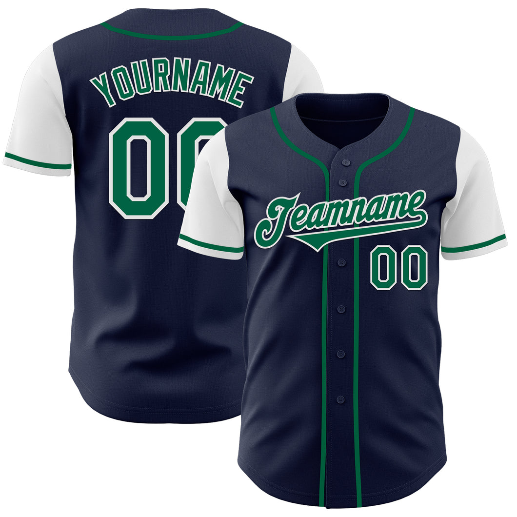 Custom Navy Kelly Green-White Authentic Two Tone Baseball Jersey