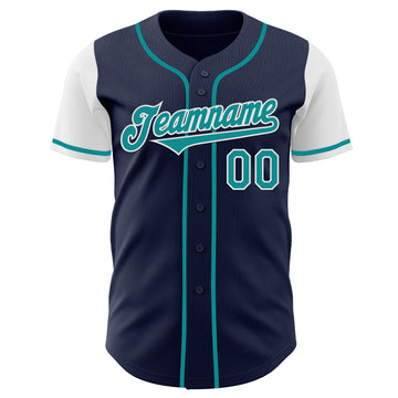 Custom Navy Teal-White Authentic Two Tone Baseball Jersey