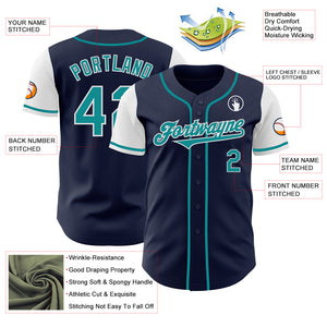 Custom Navy Teal-White Authentic Two Tone Baseball Jersey