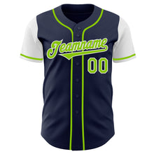 Laden Sie das Bild in den Galerie-Viewer, Custom Navy Neon Green-White Authentic Two Tone Baseball Jersey
