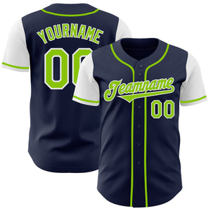 Custom Navy Neon Green-White Authentic Two Tone Baseball Jersey