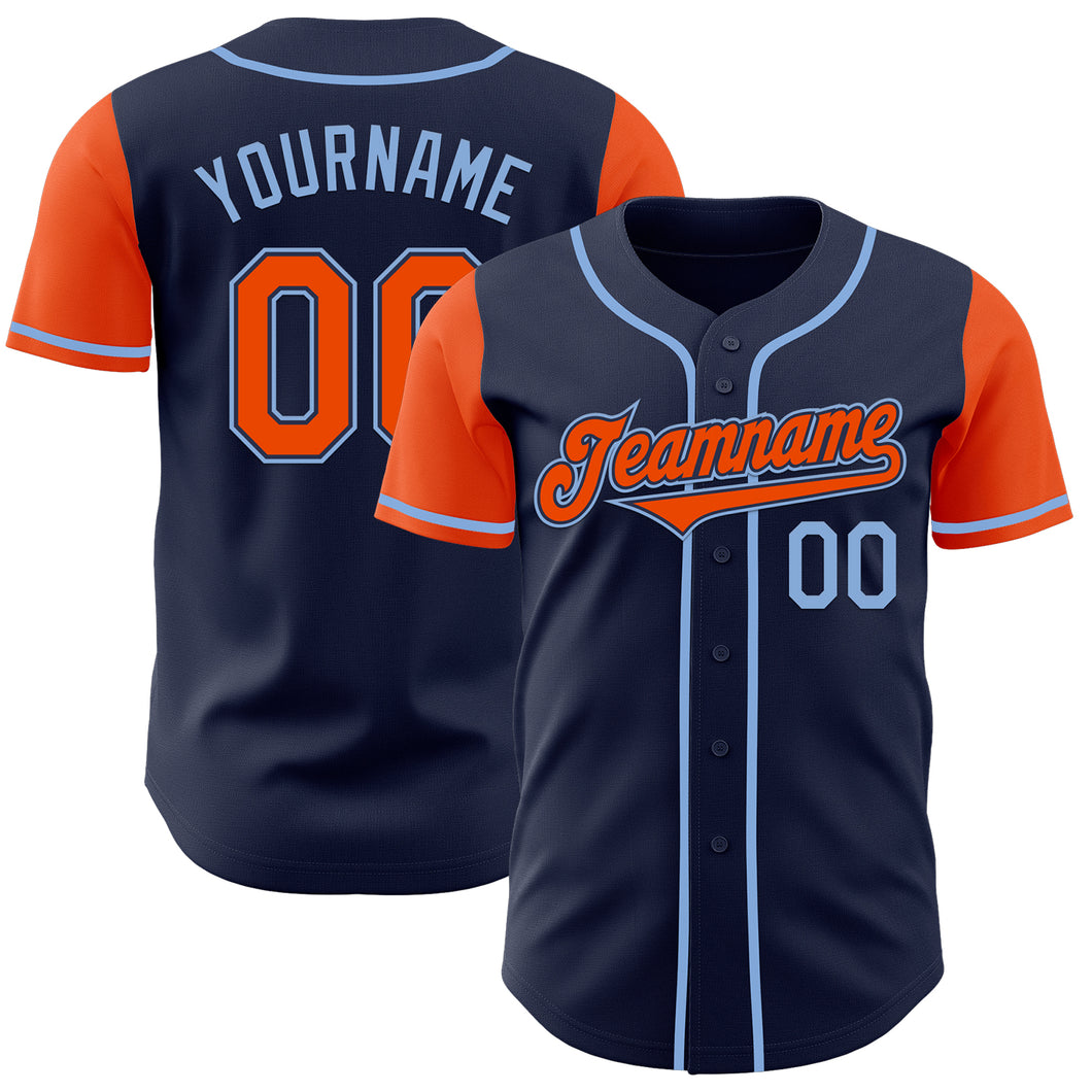 Custom Navy Orange-Light Blue Authentic Two Tone Baseball Jersey