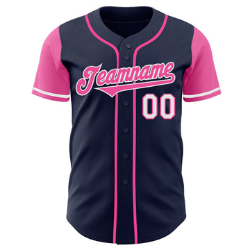 Custom Navy Pink-White Authentic Two Tone Baseball Jersey