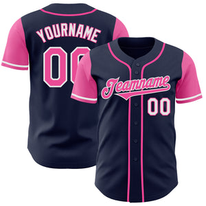 Custom Navy Pink-White Authentic Two Tone Baseball Jersey