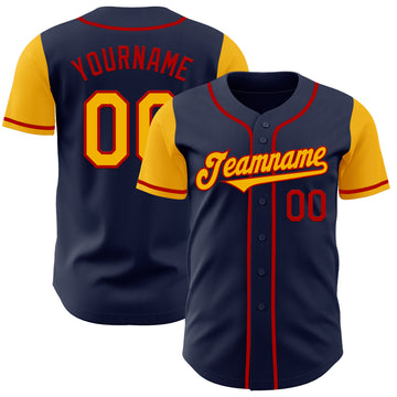 Custom Navy Gold-Red Authentic Two Tone Baseball Jersey