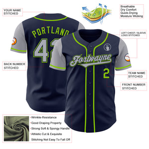 Custom Navy Gray-Neon Green Authentic Two Tone Baseball Jersey