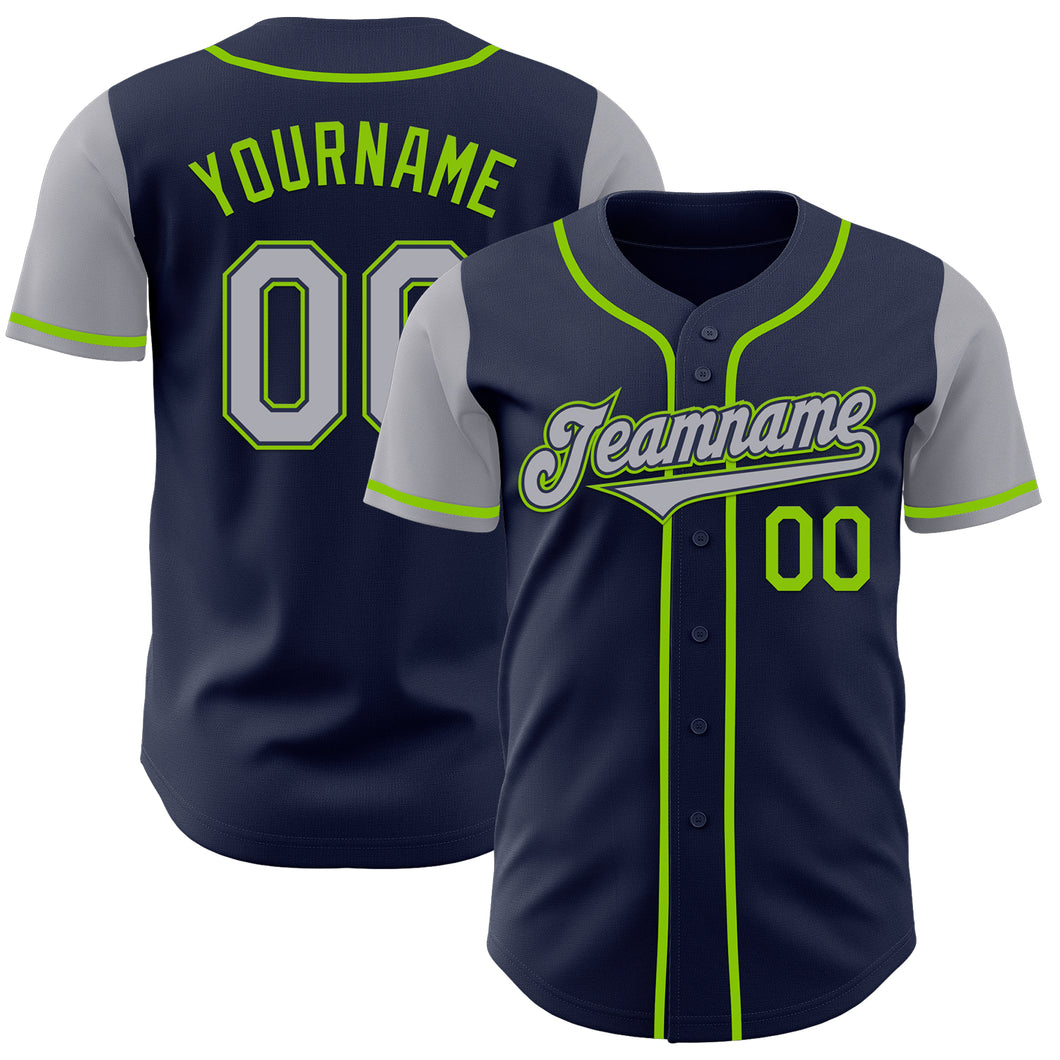 Custom Navy Gray-Neon Green Authentic Two Tone Baseball Jersey