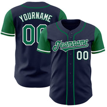 Load image into Gallery viewer, Custom Navy Kelly Green-White Authentic Two Tone Baseball Jersey
