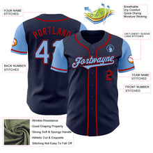 Load image into Gallery viewer, Custom Navy Light Blue-Red Authentic Two Tone Baseball Jersey
