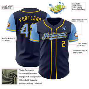 Custom Navy Light Blue-Yellow Authentic Two Tone Baseball Jersey