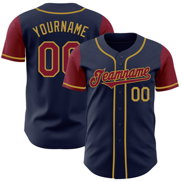 Custom Navy Crimson-Old Gold Authentic Two Tone Baseball Jersey