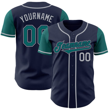 Custom Navy Teal-Gray Authentic Two Tone Baseball Jersey