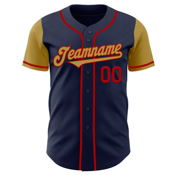 Custom Navy Old Gold-Red Authentic Two Tone Baseball Jersey