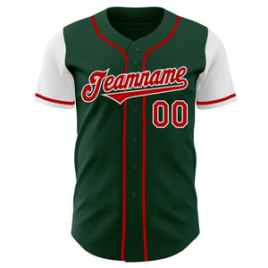 Custom Green Red-White Authentic Two Tone Baseball Jersey