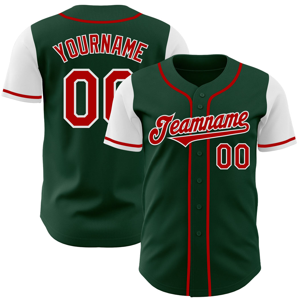 Custom Green Red-White Authentic Two Tone Baseball Jersey