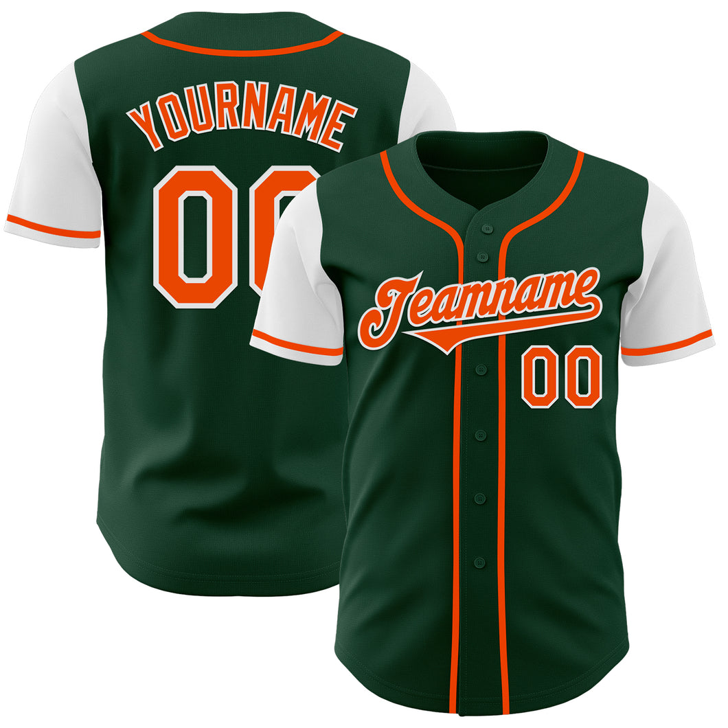 Custom Green Orange-White Authentic Two Tone Baseball Jersey