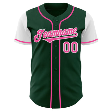 Custom Green Pink-White Authentic Two Tone Baseball Jersey