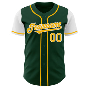 Custom Green Gold-White Authentic Two Tone Baseball Jersey